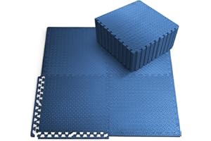 KAYMAN Gym Floor Nonslip Mats, Interlocking, EVA Foam Exercise Floor Tiles for Home Workout, Studio, Weights, Exercise and Yoga (Blue, 8 Pack)