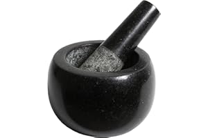 Mortier et Pilon Cuisine 100% Granit Solide - Grand Bol de Broyage, Epice, Poivre & Ail, Idée Cadeau Cuisine - 2,7 kg, Poli, Noir, Rond, Stable (Granite Mortar and Pestle Set)