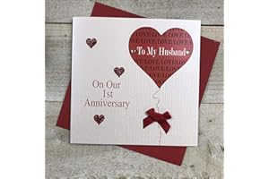 White Cotton Cards PD 90–1"époux Ballon to My Husband on Our First Anniversary Carte d'anniversaire Faite à la Main