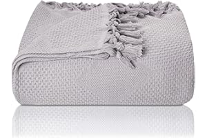 ‎LAYNENBURG LAYNENBURG Premium Tagesdecke mit handgeknüpften Fransen - 100% Baumwolle - 200 x 220 cm XXL - Waffelpique Sommerdecke - Baumwolldecke als Bett-Überwurf, Couch-Überwurf & Sofa-Decke (Grau)