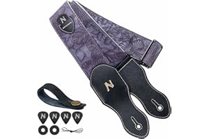 Nefelibata Sangle de guitare, 2.3 pouces style Porter en cuir végétalien, Western Vintage des années 60, Plectre de guitare, Bouton et verrou de courroie