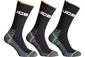 JCB Męskie czarne skarpety do butów High Vis, 3 pary, rozmiar brytyjski, 6-11, techniczne skarpety robocze, suche, oddychające, trwałe i odprowadzające wilgoć, Czarny, 40-45 EU