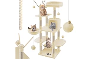 KESSER® Grattoir | Arbre d'escalade à Chat XXL avec hamac, colonnes en sisal, Stable, abris, balles et Corde de Jeu, avec de Nombreuses possibilités de Jeux, Beige