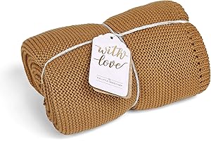 THE LITTLE GREEN SHEEP Die Little Green Sheep Bio-Gestrickte Zellulare Babydecke, Leicht und Atmungsaktiv 75x75cm, Honig