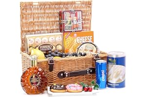 Woodluv Natural Wicker Hamper Basket, Xmas, Wedding, Anniversary Birthday Mothers Day Christmas Large