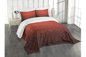 ABAKUHAUS, Abstrakcyjny, Narzuta na łóżko 170 cm x 220 cm + 1 poszewka na poduszke 75 cm x 50 cm, Antique kwiatowy wzór z wpływami baroku i renesansu Królewski Ombre Effect, Czarny czerwony