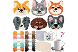 WATINC Craft Punch Needle Untersetzer Kit DIY Needle Punch Handwerk Stickerei Kit für Anfänger einfach Filz Garne Stickerei Coaster Kunst und Handwerk Needle Coaster mit Anleitung (Welpe)