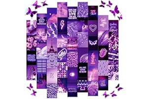 Artivo Purple Wall Collage Kit Aesthetic Pictures, 50 Set 4x6 Butterflies, Purple Black Aesthetic Pictures for Wall Decor, Posters for Room Aesthetic, Girls Room Decor, Cute Wall Decor for Teens