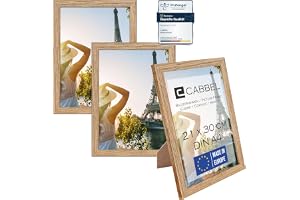 CABBEL set med 3 tavelramar DIN A4 21x30 MDF-träram med okrossbart akrylglas, perfekt för collage, porträtt & certifikat i ek