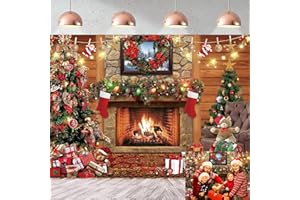 CINRAY Christmas Fireplace Backdrop 7x5FT Winter Vintage Merry Christmas Eve Photography Background for Family Kids Xmas Party Decoration Portrait Photo Booth Props