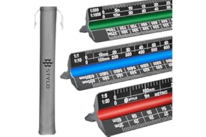 STYLO Aluminum Architect Scale - 30cm Laser Etched Triangle Drafting Ruler with Colour Coded Grooves for Blueprint, Drafting - Architectural Scale (Black, Metric Units)