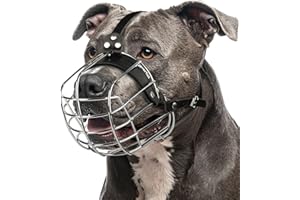 CleverTail Metal Pitbull Muzzle for Large Sized Dog – Basket Muzzle for Dogs with Adjustable Leather Straps – Steel Cage Dog Muzzle to Prevent Biting – Mouth Guard for Large and Medium Pitt Bull