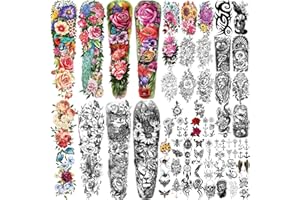 ATYDKUG 55 Hojas de Tatuajes Temporales para Hombres y Mujeres, Tatuajes Falsos Temporales para Adultos y Niños, Flores Calaveras Cuerpo Brazo Hombros Pegatinas Impermeables Tatuajes Realistas
