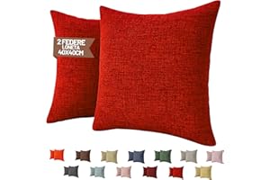 SONIT HOME DECOR SONIT - Federe Cuscini 40x40 Rosso - Set 2 Federe Cuscini Divano in Cotone Loneta con Cerniera Nascosta