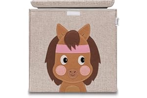 LIFENEY Aufbewahrungsbox mit Deckel und Pferd I Spielzeugbox mit Tiermotiv passend für Würfelregale I Ordnungsbox für das Kinderzimmer I Aufbewahrungskorb Kinder