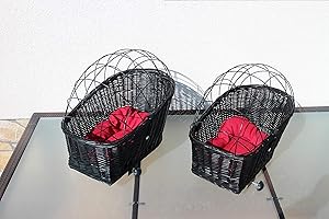 Marcus´ Weidenhandel Hundefahrradkorb für Gepäckträger aus Weide mit Metallgitter und Kissen Schwarz XL oder XXL Gepäckträgerkorb Weidenkorb Hundekorb Tierkorb (XL ohne Kissen)