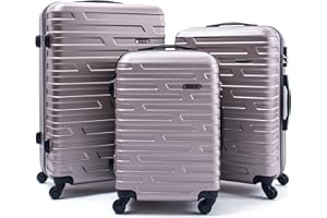 R.Leone Valigia da 1 Fino a Set 3 Trolley Rigido grande, medio e bagaglio a mano 4 ruote in ABS 2082 (Oro, M Valigia Media)