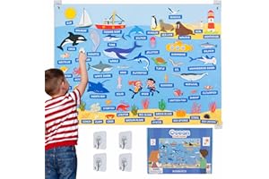 BONNYCO Panneau Feutrine avec 107 Figurines d'animaux Marins. Jouet Montessori et Cadeau Anniversaire Enfant de 3 à 8 Ans. Tableau Sensoriel pour l’Autisme, Jeux Éducatif Nöel