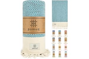 pamuq Strandtuch XXL Saunatuch Badetuch Hamamtuch Groß Baumwolle Oeko-TEX Duschtuch Pestemal Handtuch Fouta Pareo Yoga Decke 