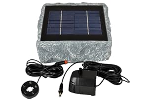 AMUR SOLAR TEICHPUMPE GARTENBRUNNEN mit AKKU und LED LICHT - WASSERSPIEL ZIERBRUNNEN VOGELBAD SOLARBRUNNEN für Garten TEICH- sehr DEKORATIVES STEINDESIGN, RÜGEN 200-1" mit LED licht