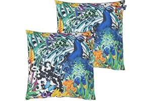 Bean Bag Bazaar Outdoor Cushions Filled, Wild Nature Collection, Peacock Teal, Set of 2, 43cm x 43cm, Water Resistant, Blue Outdoor Cushions for Garden Furniture, Garden, Patio
