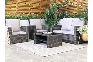 ESTERNO LIVING Mixed Grey Outdoor Rattan Garden Furniture Set with Grey Cushions Luxury 4 Seater Sofa with Modern Wicker Weave Chairs and Coffee Table For Conservatory, Sun Room, Patio. FREE RAIN COVER