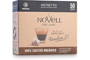 CAFÉS NOVELL NOVELL - Café Cápsulas Ristretto Residuo 0 50 Unidades | Cápsulas Compatibles Nespresso | Café Tostado Intenso | con Notas de Chocolate y Vainilla | Cápsulas 100% Compostables y Ecológicas.. .
