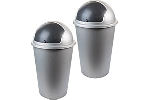 2FRIENDS Pattumiera con coperchio scorrevole, 2 pezzi, ca. 50 litri, 40 x 68 cm, antracite/argento, Made in EU