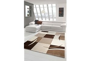 TEPPICH-TRAUM Nowoczesny, designerski dywan do pokoju dziennego ze wzorem geometrycznym, w kratę, krótki dywan, brązowy, beżowy, mocca, wielkość: 80 x 150 cm