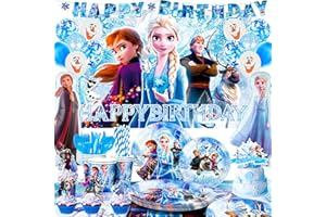 FRUITFUL PARTY Frozen Geburtstagsdeko,124pcs Anna und ELSA Geburtstagsdeko&Frozen Partygeschirr Set-ELSA Pappteller und Becher Tischdecke&ELSA Geburtstagsparty Deko Luftballon Banner etc Eiskönigin Geburtstagsdeko
