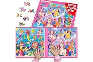 QUOKKA Puzzle Magnetico 3 4 Anni – 2x48 Pezzi Puzzle Bambini 5 6 Anni – Giochi da Viaggio per Ragazze e Ragazzi – Libro Magnetico Unicorno Sirene – Intrattenere Bambini In Aereo – Educativo Regalo