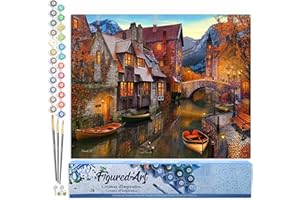 Figured'Art Dipingere con i Numeri - Paint by Numbers Canali in autunno, Passatempo per Adulti, Kit Completo, Hobby Creativi - Quadri fai da te 40x50cm senza cornice