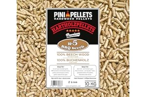 PINI Pellets de Bois Dur 100% Hêtre №5 BBQ BBQ Hêtre 10 Kg Grill Pellets pour Griller, Faire Fumer, également pour Les Fours à Pizza à granulés