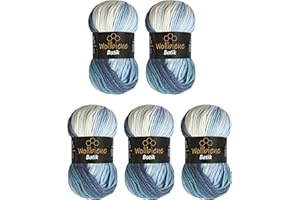 Wollbiene Batik 5 ovillos de 100 g, 500 gramos, multicolor con degradado, multicolor (5500 azul y blanco)