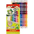 JOLLY Superstick Crazy Colouring Pencils, 24 Colours with 12 Colouring Pencils, Child Safe and Shatterproof, Non-Toxic, Extra Thick Lead, 12 Pencils in Cardboard Case