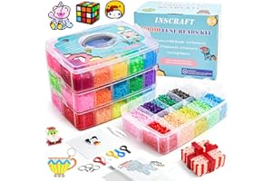 ‎INSCRAFT Bügelperlen, Inscraft 25000 teiliges Bügelperlen Set 26 Farben 5 MM, mit 4 großen Steckplatten, 1 Steckplatte in Herz Form, 1 Steckplatten in Blumen Form, Bügelpapier, Pinzette, bügelperlen weihnachte