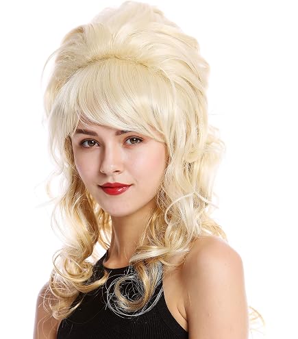Linfairy Lange gerade schwarze Perücke Big Bouffant Beehive Perücken für Frauen passt 50er Jahre 80er Jahre Kostüm
