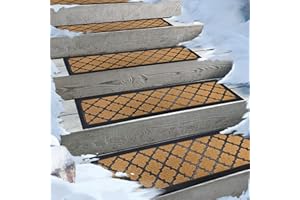 Aucuda 6 Pack Stair Treads Outdoor, 76 x 22 cm Stair Mats for Elders and Dogs on Wooden Steps, Non Slip Stair Runner Carpet Heat Insulation Rubber Backing Mat, Fall Yellow Lattice Staircase Mat Carpet