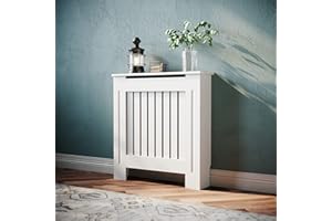 SONNI Osłona grzejnika, drewniana, biała, pionowa, lamela, osłona grzejnika, mała 78 x 19 x 81,5 cm