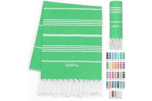 ‎LESTOFF LeStoff Premium Hamamtuch - Vielseitig, Nachhaltig, Saugstark & Schnelltrocknend - 100% Bio-Baumwolle - Strand, Bade, Dusch, Yoga, Spa & Reise-Tuch (95 x 180 cm, Grass)