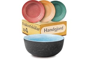 Cosumy 4 Frukostskålar Set 800ml – Handgjorda Skålar i Stengods med Reaktiv Glasyr – Färgglad design, Mikrovågs- & Diskmaskinssäkra – 4-delars Set med 4 Müsliskålar