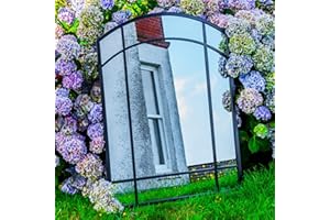 Woodside Byford XL Decorative Outdoor Garden Arch Mirror, Black Rustic Metal, W: 80cm x H: 110cm