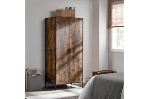 Vida Designs Brooklyn 2 Door Wardrobe Clothes Hanging Rail Shelf Industrial Rustic Bedroom Furniture (Dark Wood)