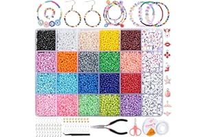 AOLLEN 3mm Perles pour Bracelet, 20 Couleurs 9600 pièces Perles de Rocaille en Verre, Perles pour Bijoux avec Perles Lettres, Fabrication de DIY Bracelet Collier Kit Perles Enfants Adultes