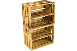 Kistenkolli Altes Land Lot de 2 caisses à vin flammées avec fond intermédiaire longitudinal avec étagère à chaussures