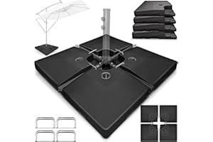 tillvex® Lestage & Dalles Carrées pour Parasol Déporté – Pied de Parasol 90 litres / 120 kg, 4 Pièces avec Connecteur Métallique | Base Remplissable avec Eau ou Sable | Support de Parasol (Noir)