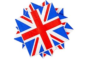 SHATCHI Lot de 25 serviettes de table Motif Union Jack Grande-Bretagne 33 x 33 cm