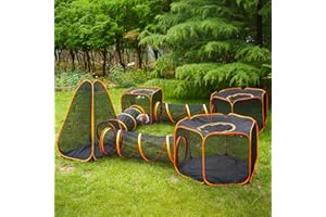 DiDiBirDi Parc d'extérieur pliable pour chat, tente d'extérieur portable et pop-up en maille avec trois tunnels canaux pour animaux domestiques (7 en 1)