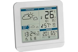 TFA Dostmann Station météo sans fil SKY, 35.1152.02, station météo sans fil avec capteur extérieur, prévisions météorologiques, radio-réveil, intérieur et extérieur, L 123 x L 52 x H 117 mm