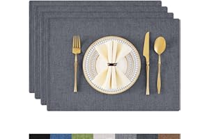 Homaxy Podkładki zmywalne, zestaw 4 szt., zmywalne, lniane, odporne na wysokie temperatury, antypoślizgowe, dwustronne podkładki stołowe, podkładki stołowe, materiałowe, antracytowe